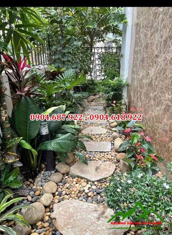 sỏi cuội vàng rải lối đi sân vườn