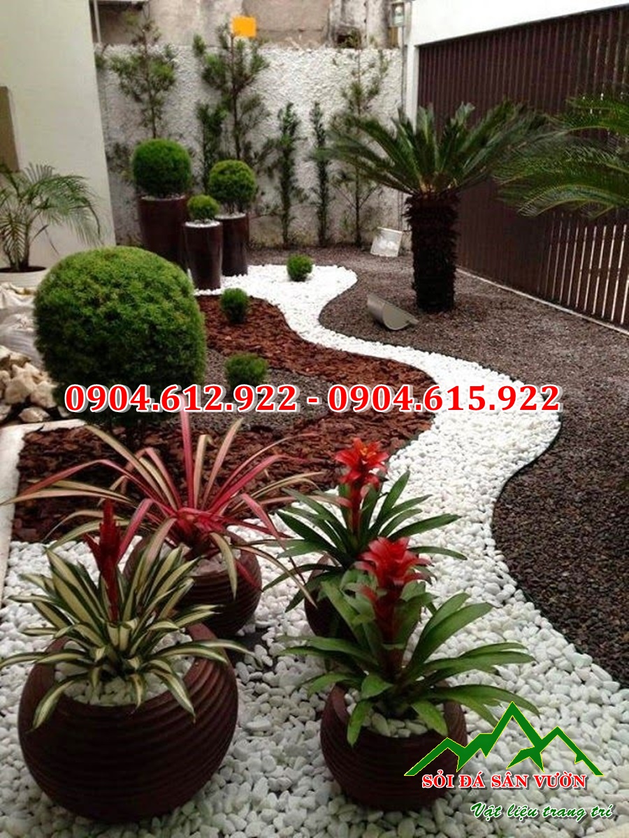 sỏi trắng muối trang trí sân vườn