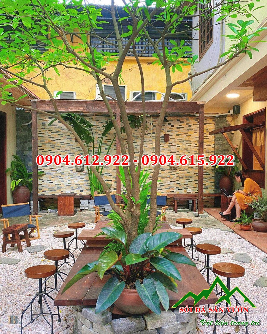 thi công rải sỏi trang trí quán cafe tại Hà Nội