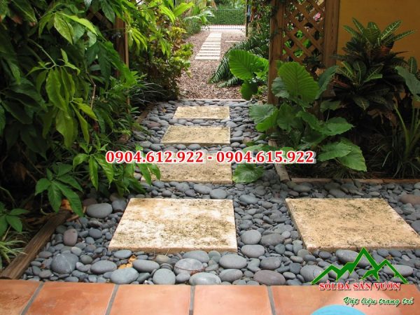 cách rải sỏi trang trí cho lối đi trong sân vườn