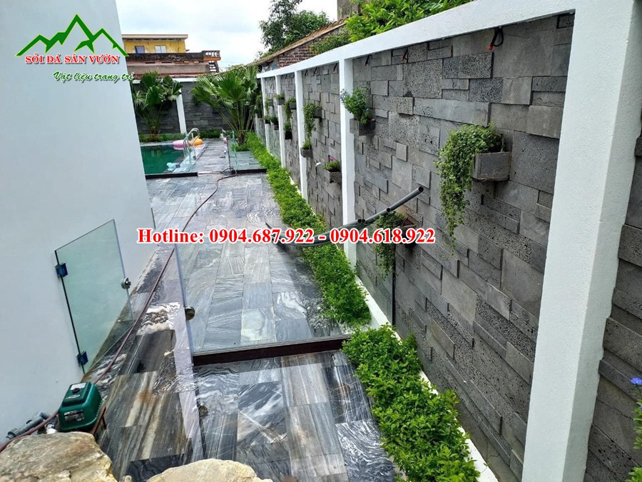 Đá ong xám ốp tường villas