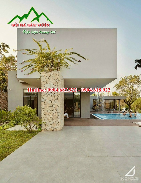 đá rồi vàng ốp tường resort